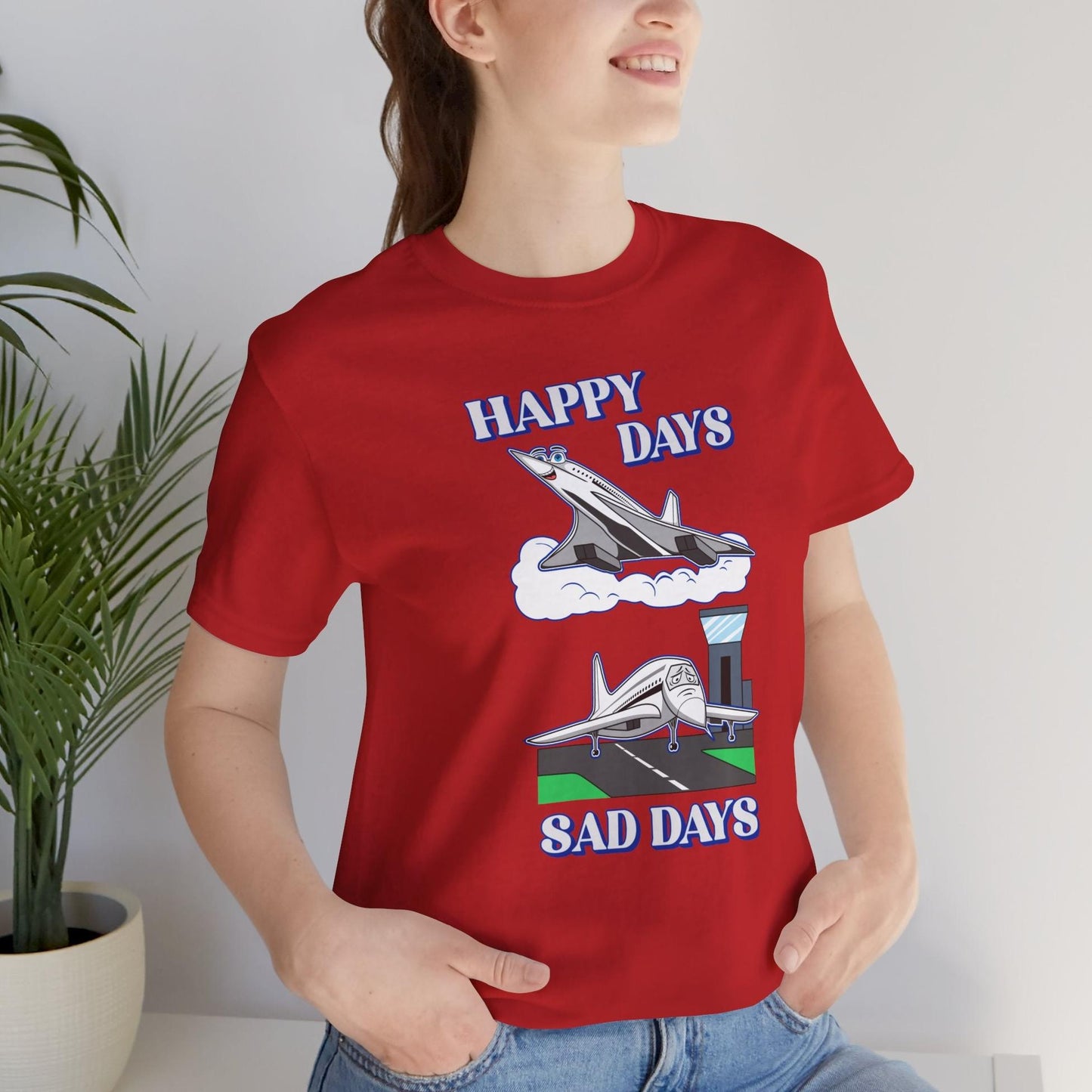 Happy Days / Sad Days — Retro Droop-Nose Airliner Cartoon T-Shirt