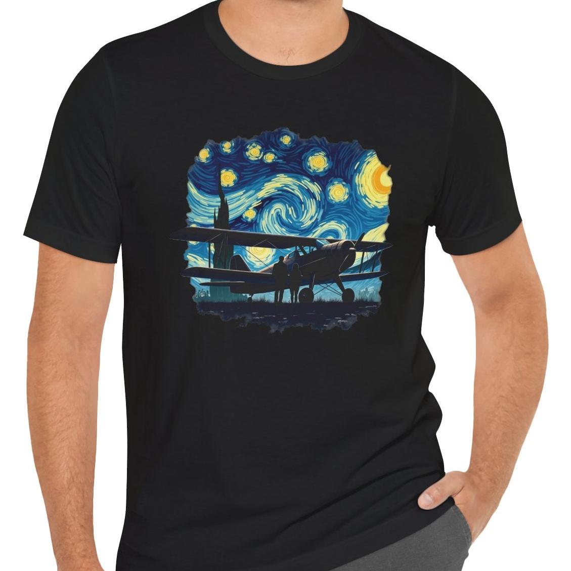 Taildragger airplane, Van Gogh-style starry night - aviation fan's T-Shirt