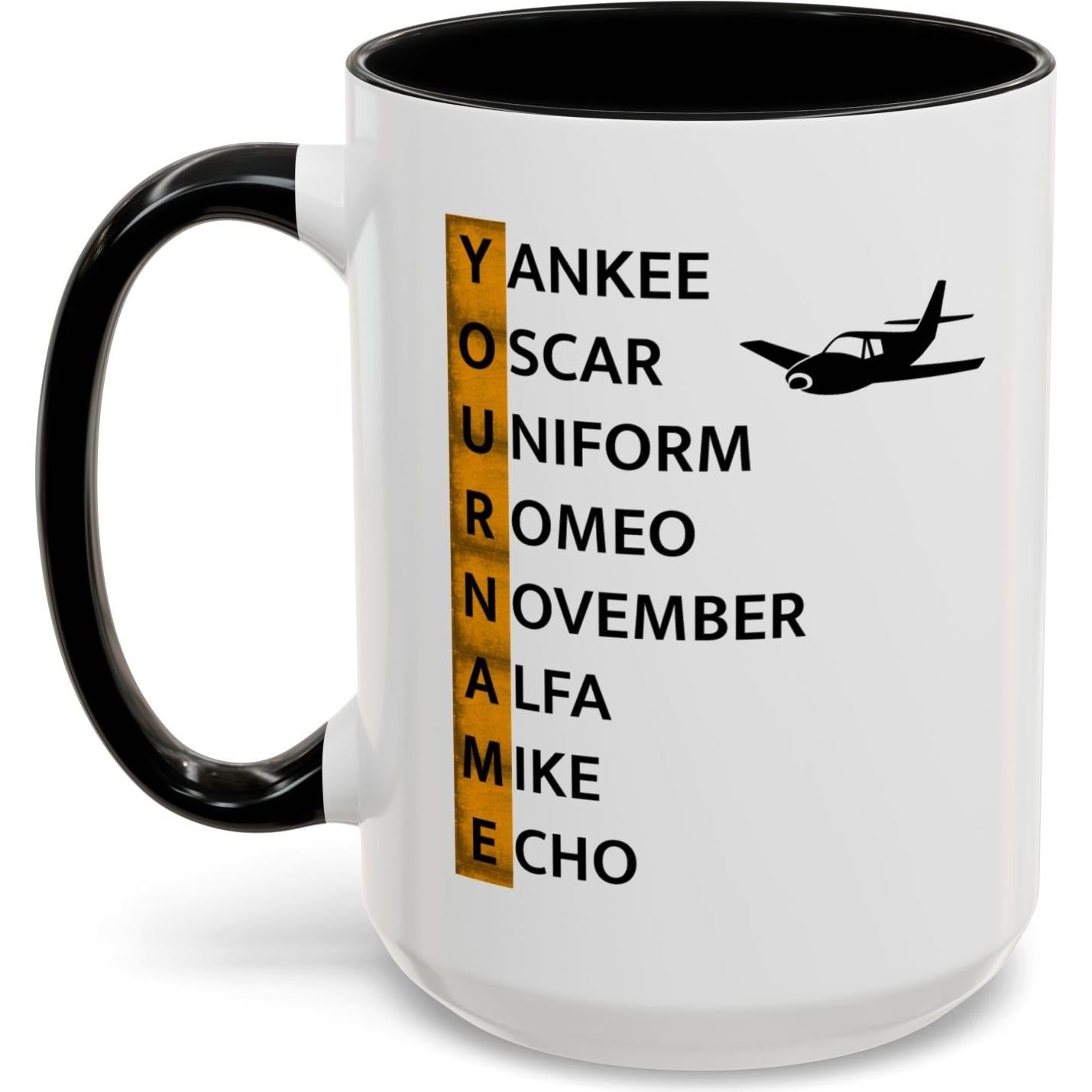 Your Name in NATO Phonetic Alphabet — Personalized Aviation Mug w/color options