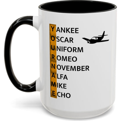 Your Name in NATO Phonetic Alphabet — Personalized Aviation Mug w/color options