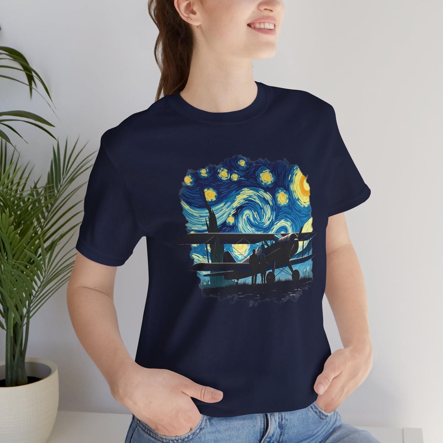 Taildragger airplane, Van Gogh-style starry night - aviation fan's T-Shirt