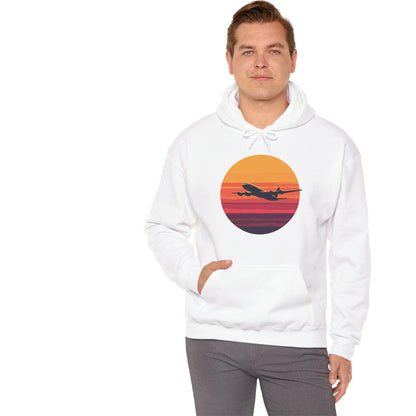 Airliner soaring on a bold retro sunset - aviation fan's hoodie