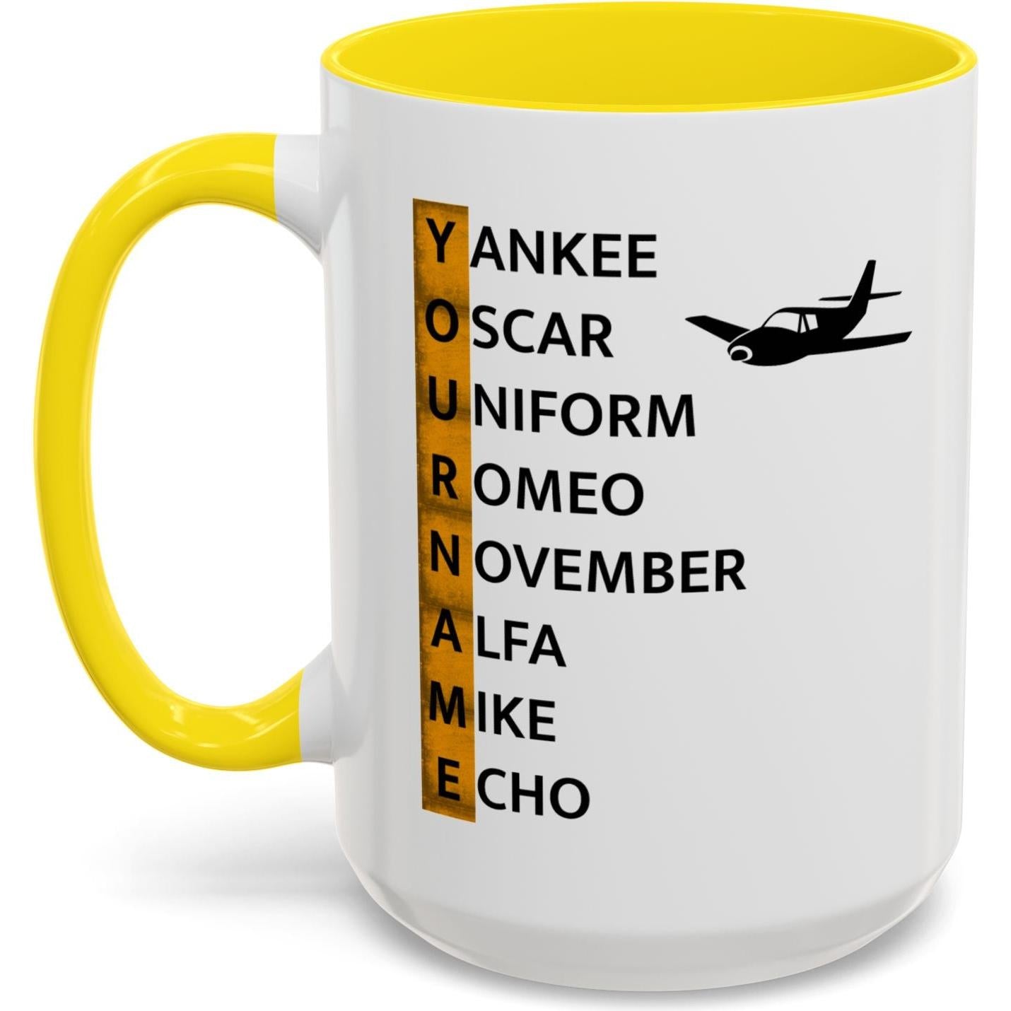 Your Name in NATO Phonetic Alphabet — Personalized Aviation Mug w/color options
