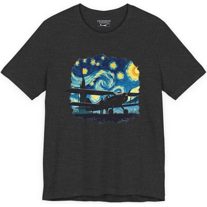 Taildragger airplane, Van Gogh-style starry night - aviation fan's T-Shirt