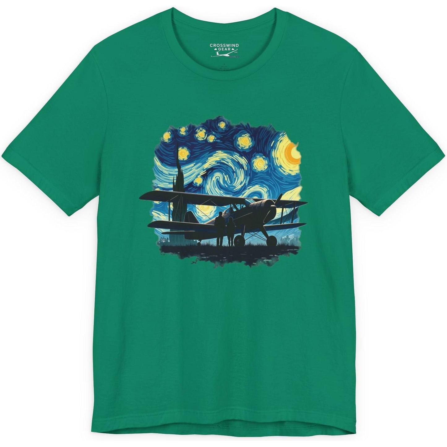 Taildragger airplane, Van Gogh-style starry night - aviation fan's T-Shirt