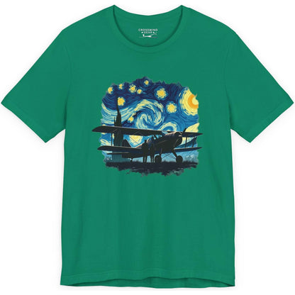 Taildragger airplane, Van Gogh-style starry night - aviation fan's T-Shirt