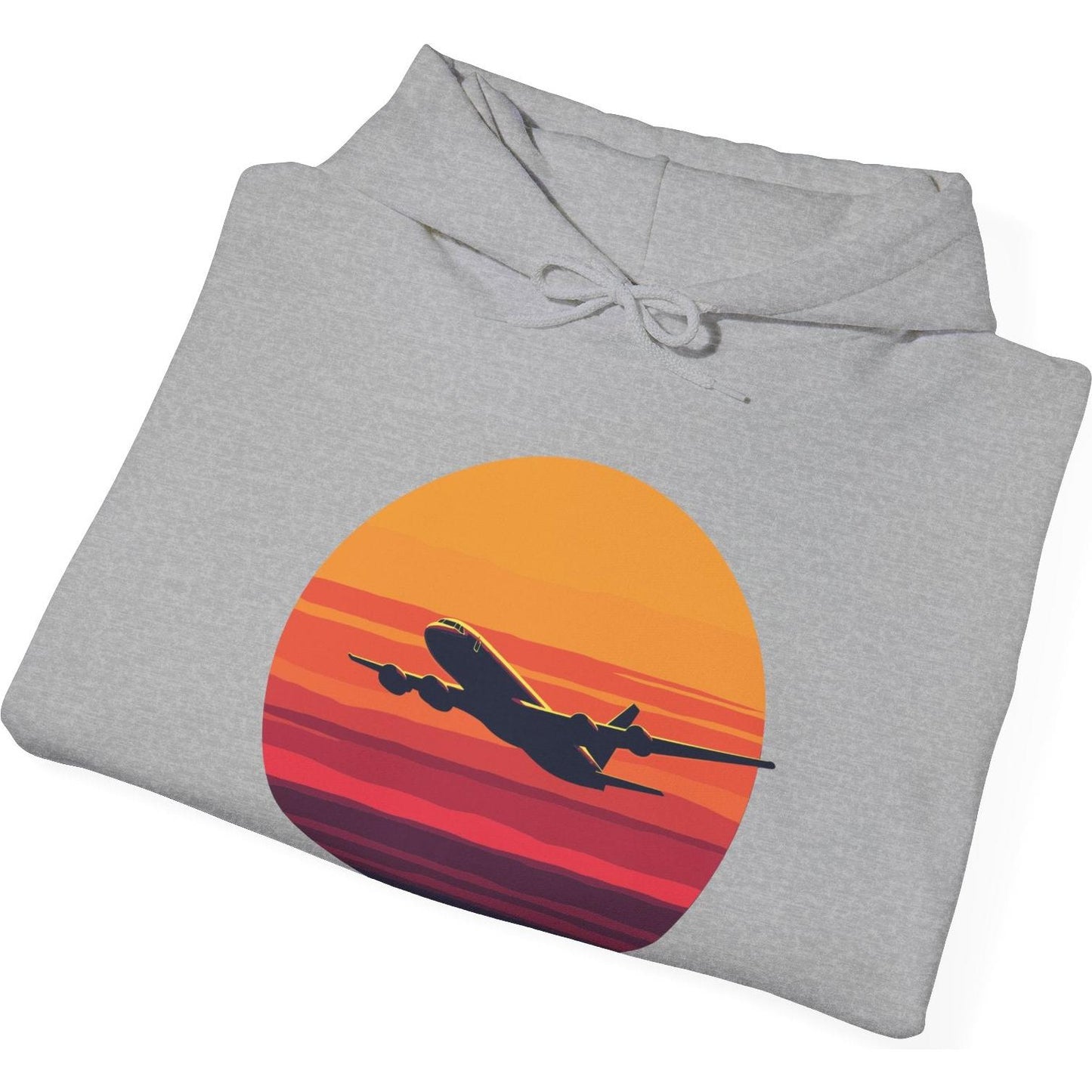 Airliner soaring on a bold retro sunset - aviation fan's hoodie
