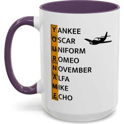 Your Name in NATO Phonetic Alphabet — Personalized Aviation Mug w/color options