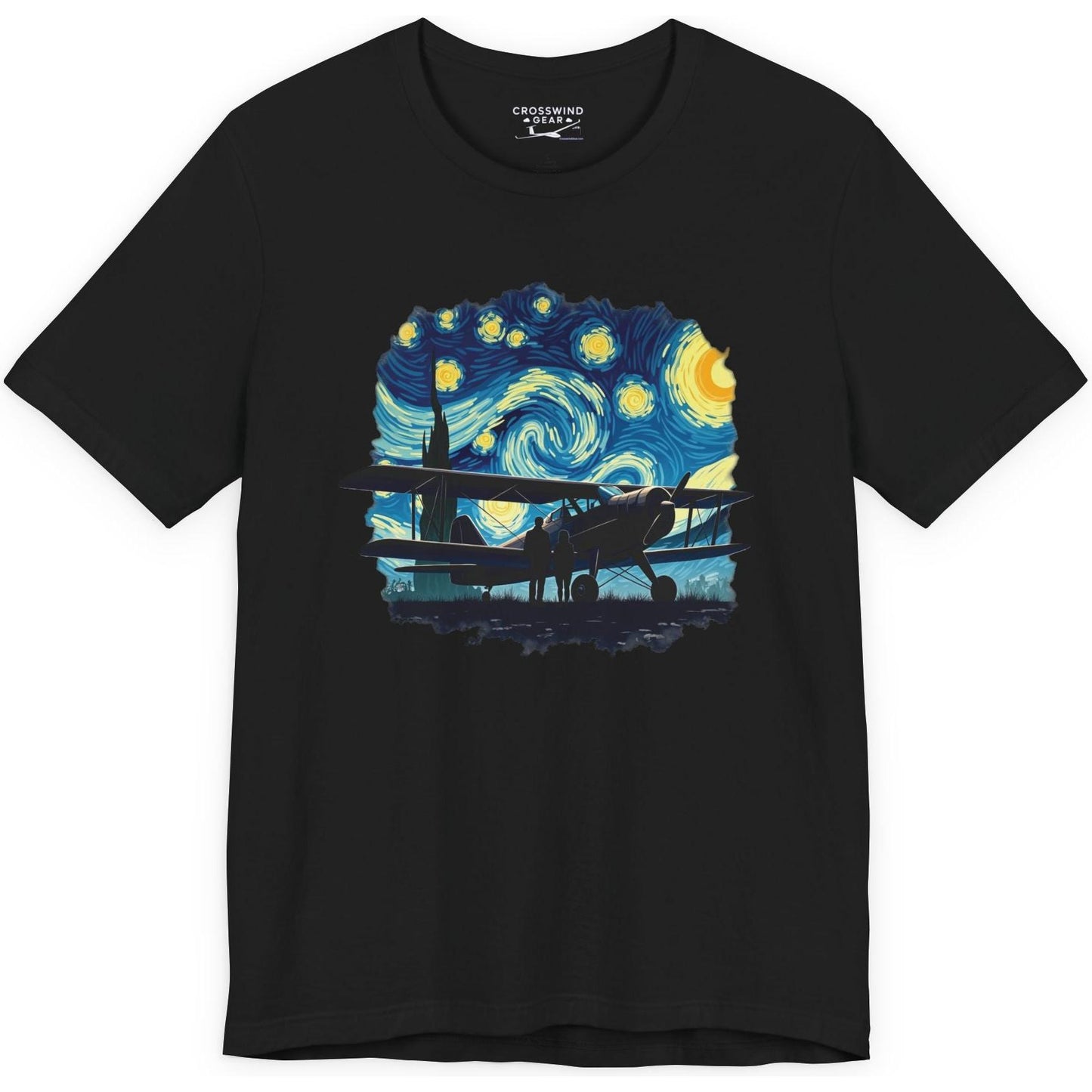 Taildragger airplane, Van Gogh-style starry night - aviation fan's T-Shirt