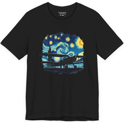 Taildragger airplane, Van Gogh-style starry night - aviation fan's T-Shirt
