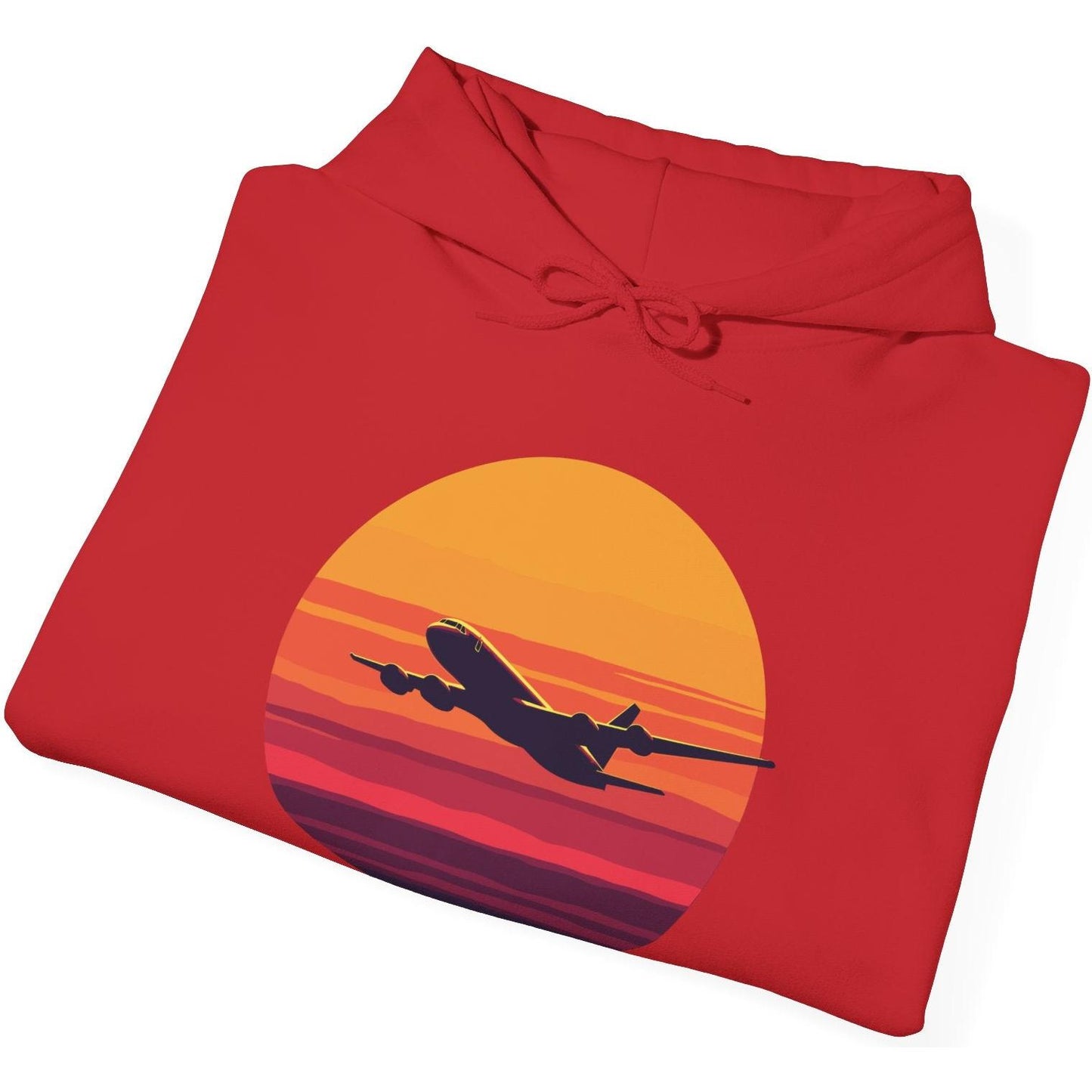 Airliner soaring on a bold retro sunset - aviation fan's hoodie