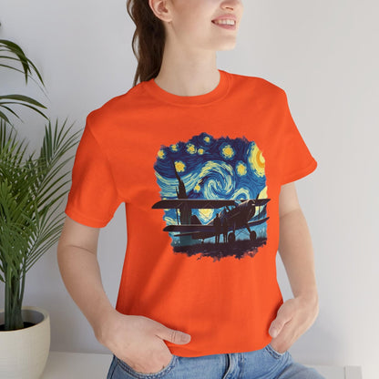 Taildragger airplane, Van Gogh-style starry night - aviation fan's T-Shirt