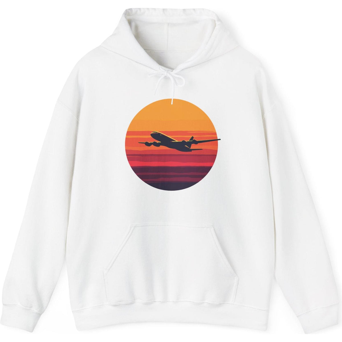 Airliner soaring on a bold retro sunset - aviation fan's hoodie