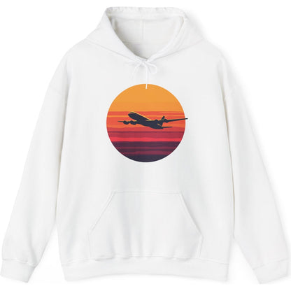 Airliner soaring on a bold retro sunset - aviation fan's hoodie