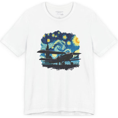 Taildragger airplane, Van Gogh-style starry night - aviation fan's T-Shirt