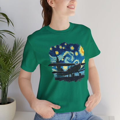 Taildragger airplane, Van Gogh-style starry night - aviation fan's T-Shirt