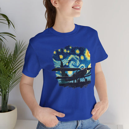 Taildragger airplane, Van Gogh-style starry night - aviation fan's T-Shirt