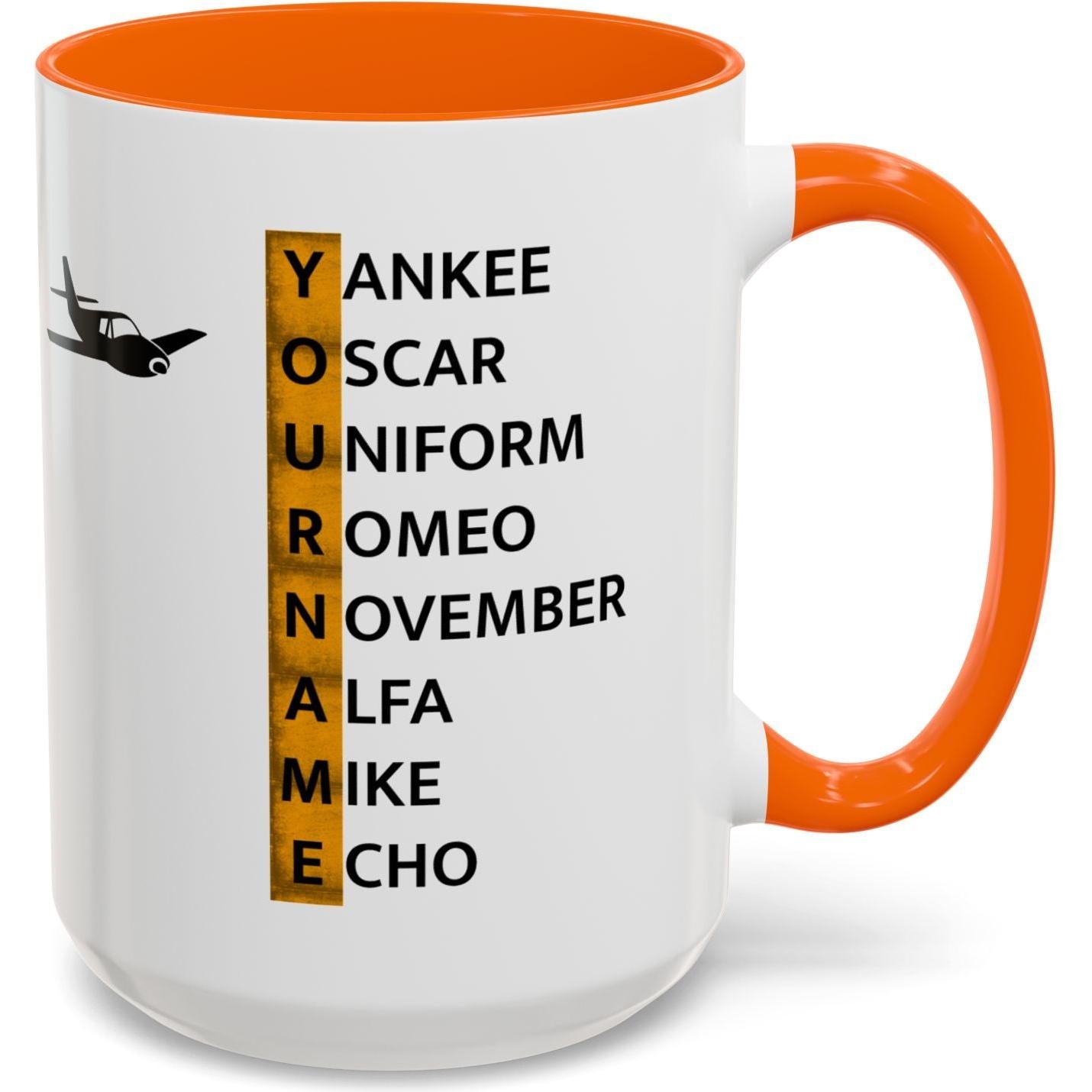 Your Name in NATO Phonetic Alphabet — Personalized Aviation Mug w/color options
