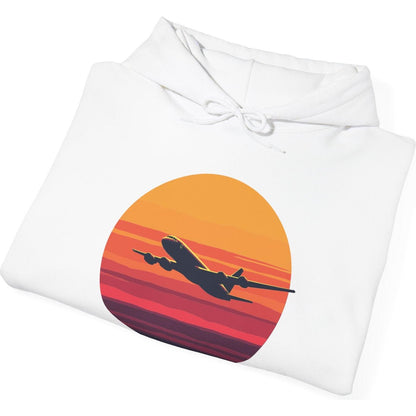 Airliner soaring on a bold retro sunset - aviation fan's hoodie