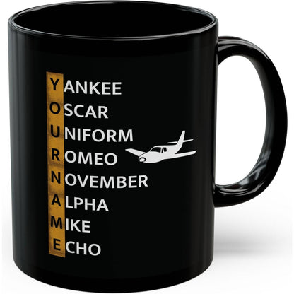 Your Name in NATO Phonetic Alphabet Personalized Aviation Black Mug
