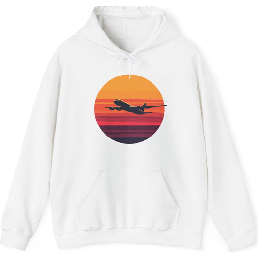 Airliner soaring on a bold retro sunset - aviation fan's hoodie