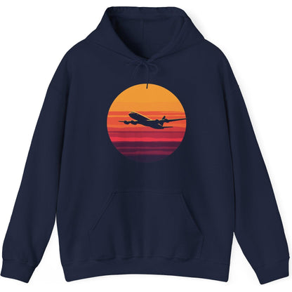 Airliner soaring on a bold retro sunset - aviation fan's hoodie