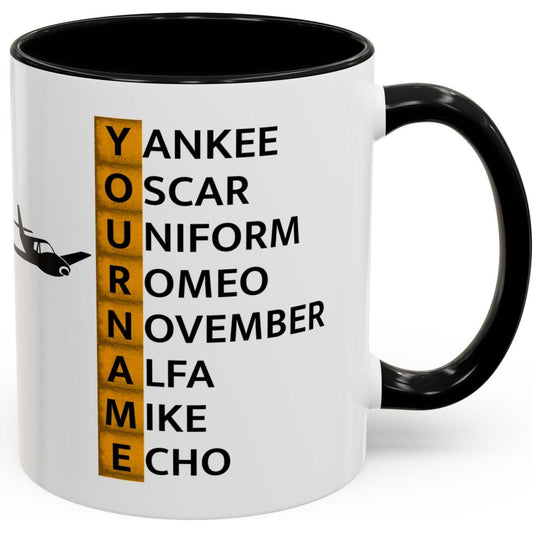 Your Name in NATO Phonetic Alphabet — Personalized Aviation Mug w/color options