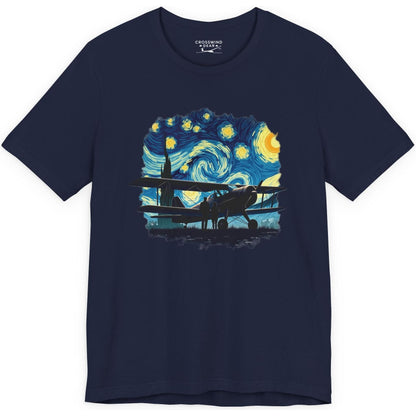 Taildragger airplane, Van Gogh-style starry night - aviation fan's T-Shirt