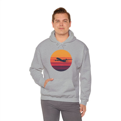 Airliner soaring on a bold retro sunset - aviation fan's hoodie