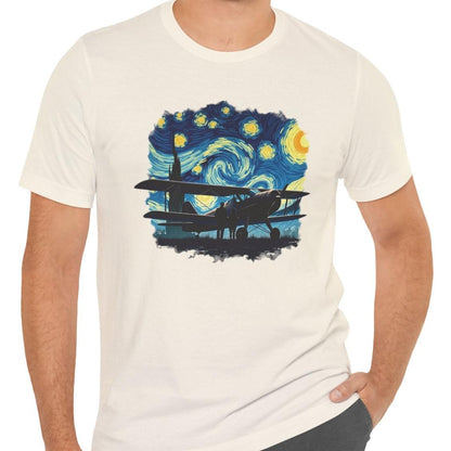 Taildragger airplane, Van Gogh-style starry night - aviation fan's T-Shirt