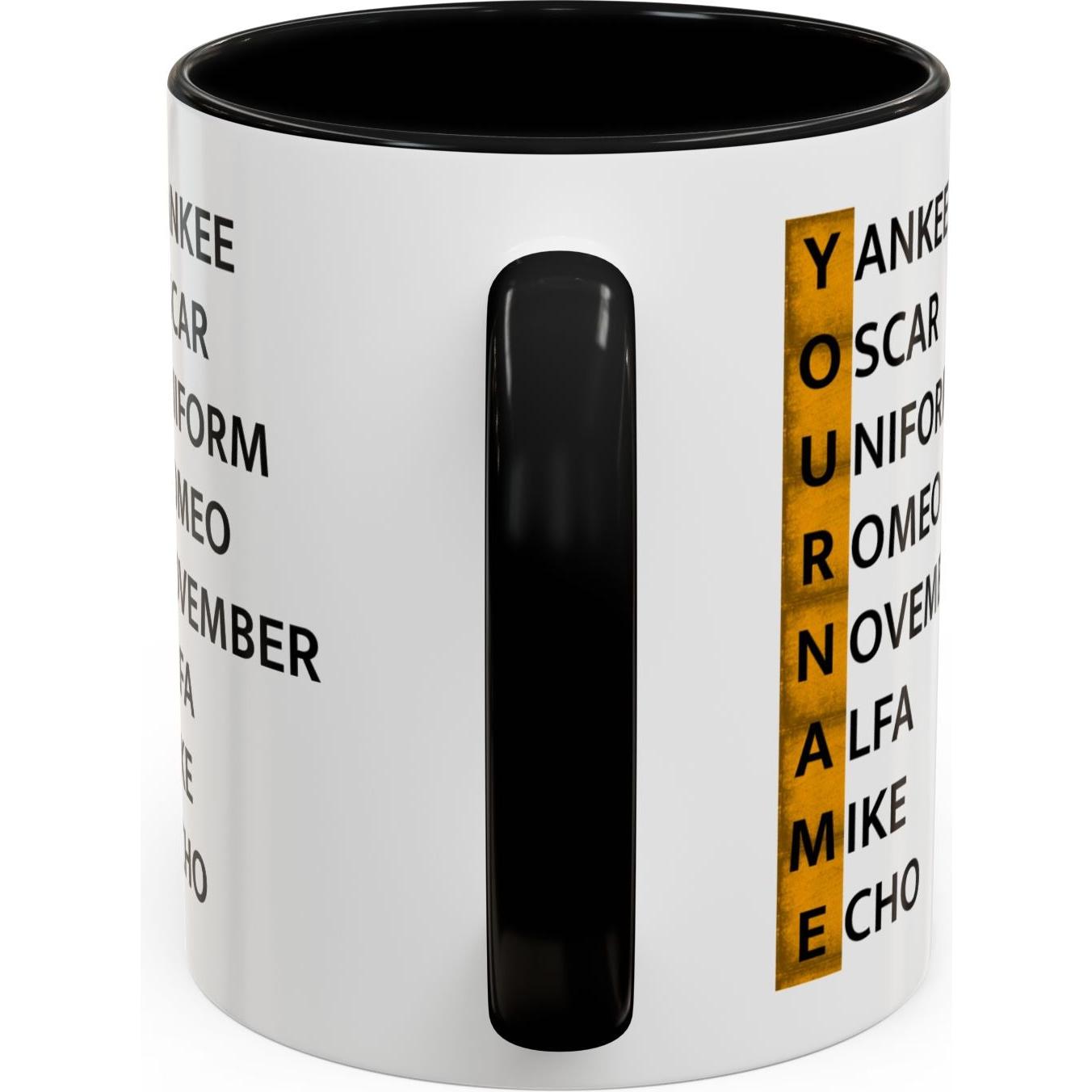Your Name in NATO Phonetic Alphabet — Personalized Aviation Mug w/color options