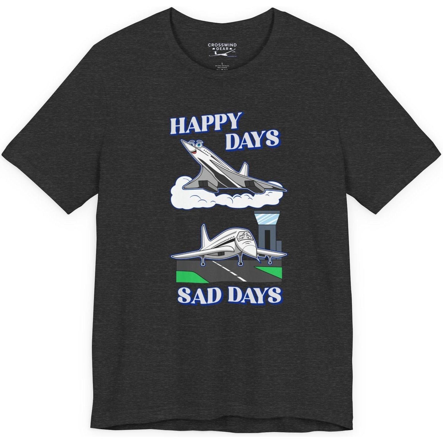 Happy Days / Sad Days — Retro Droop-Nose Airliner Cartoon T-Shirt