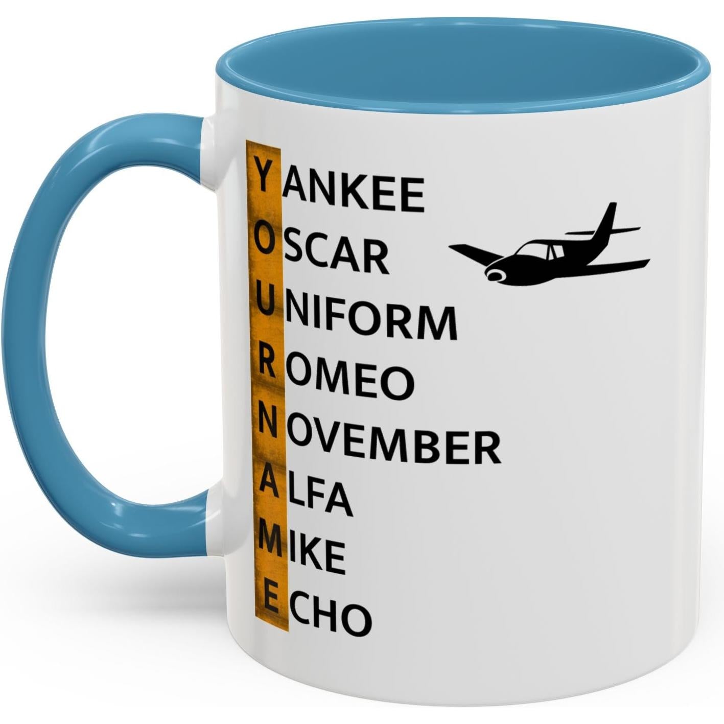 Your Name in NATO Phonetic Alphabet — Personalized Aviation Mug w/color options
