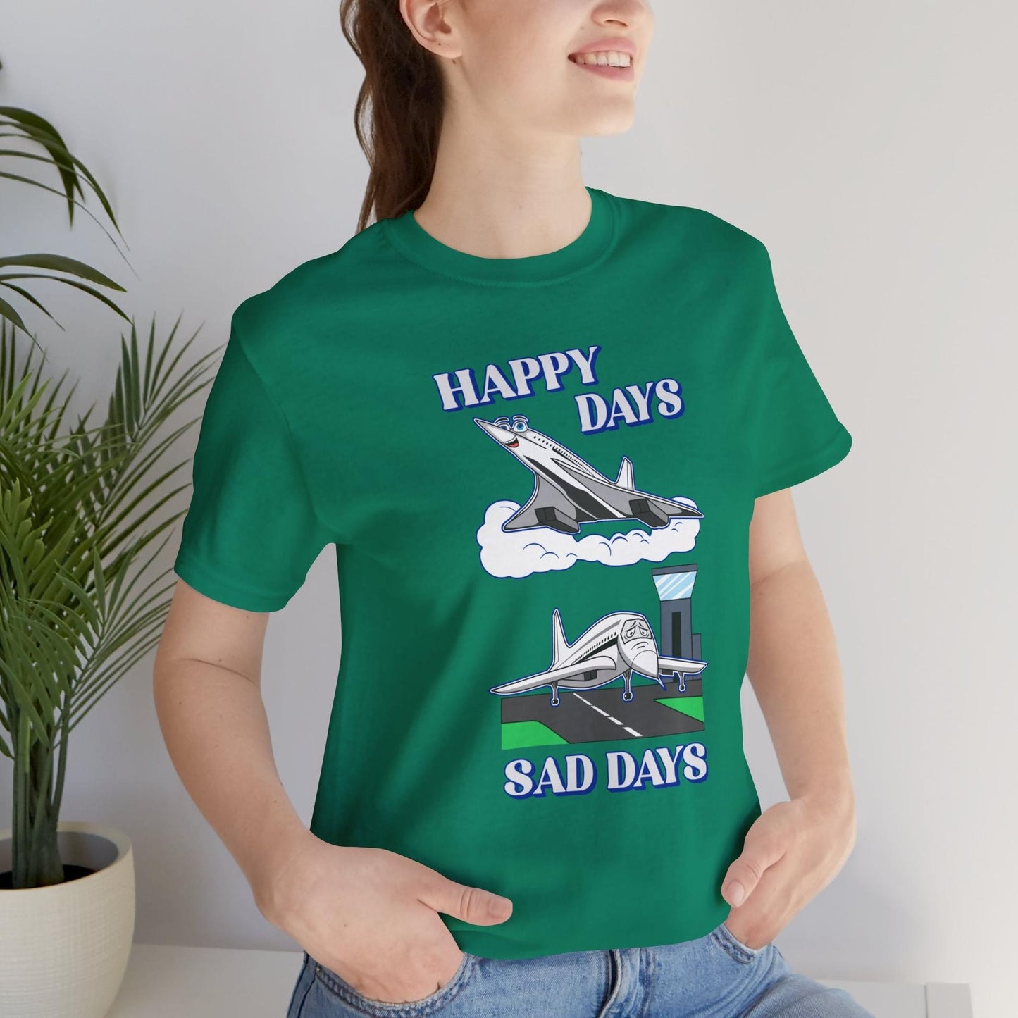 Happy Days / Sad Days — Retro Droop-Nose Airliner Cartoon T-Shirt