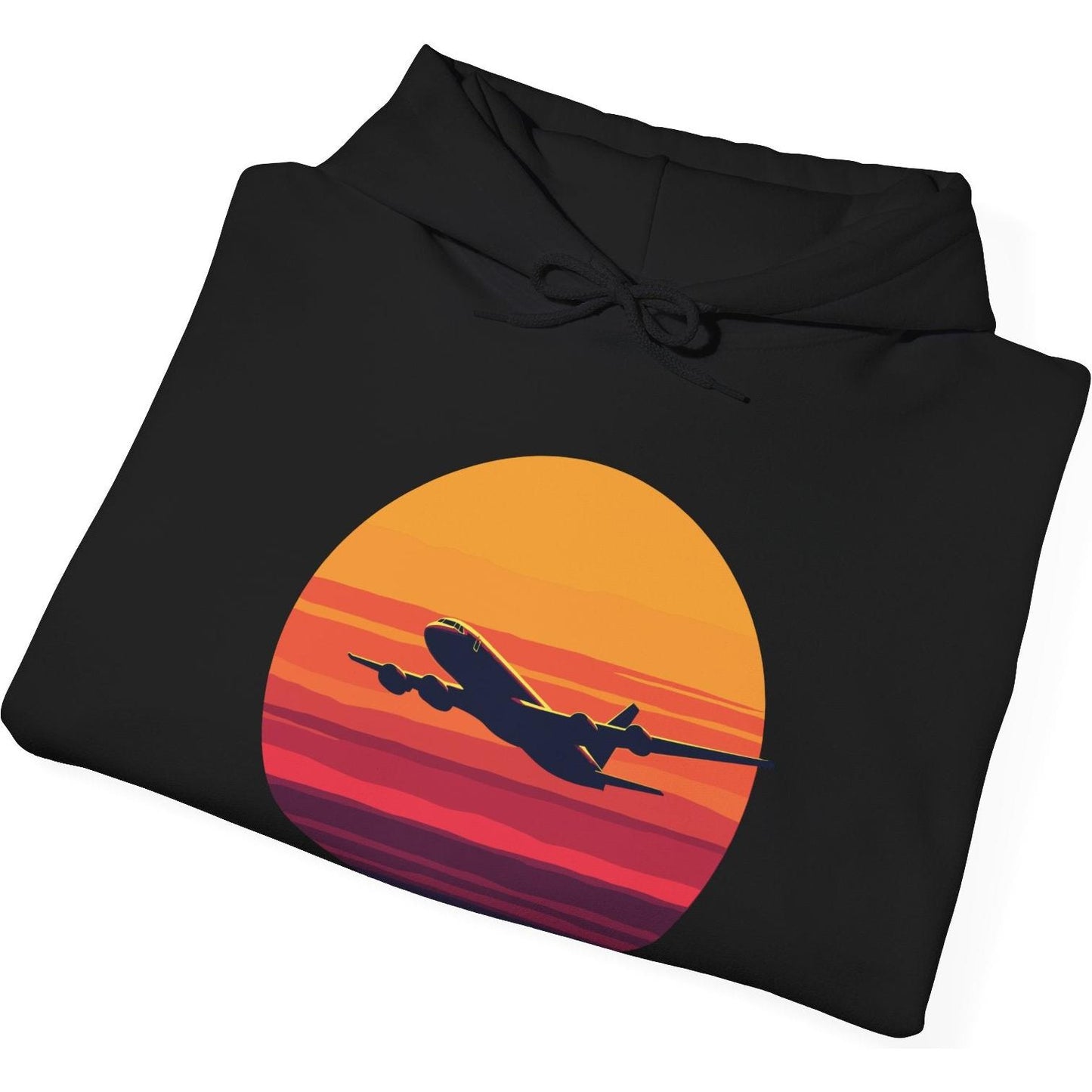 Airliner soaring on a bold retro sunset - aviation fan's hoodie