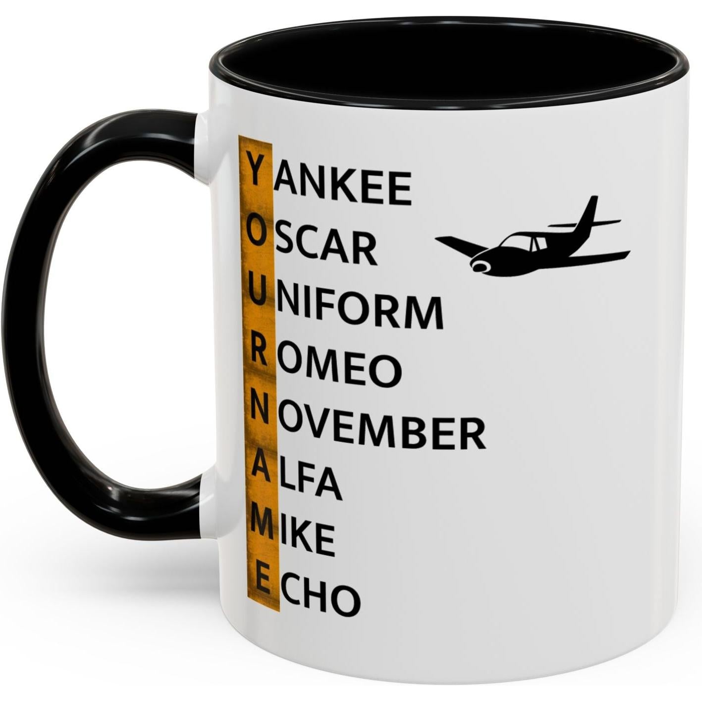 Your Name in NATO Phonetic Alphabet — Personalized Aviation Mug w/color options