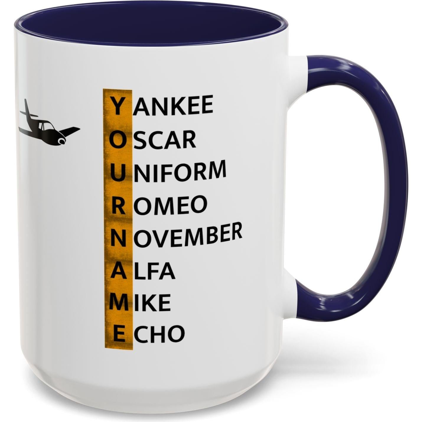 Your Name in NATO Phonetic Alphabet — Personalized Aviation Mug w/color options