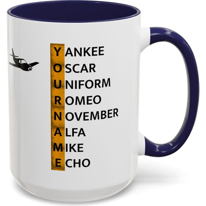 Your Name in NATO Phonetic Alphabet — Personalized Aviation Mug w/color options