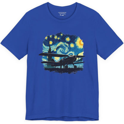 Taildragger airplane, Van Gogh-style starry night - aviation fan's T-Shirt