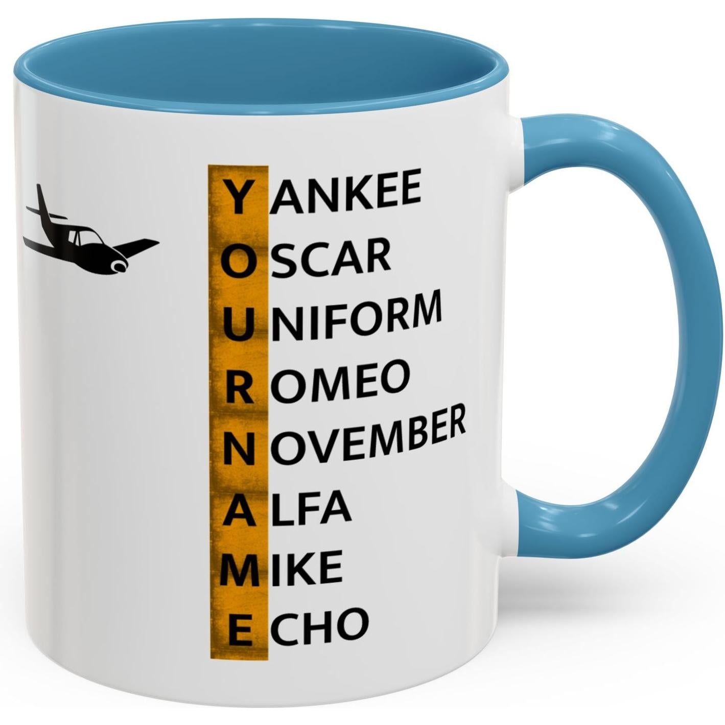 Your Name in NATO Phonetic Alphabet — Personalized Aviation Mug w/color options