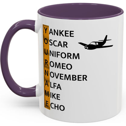 Your Name in NATO Phonetic Alphabet — Personalized Aviation Mug w/color options