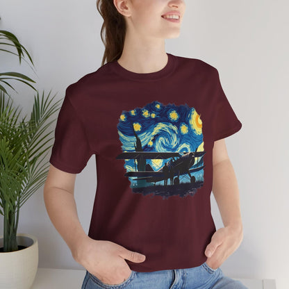 Taildragger airplane, Van Gogh-style starry night - aviation fan's T-Shirt