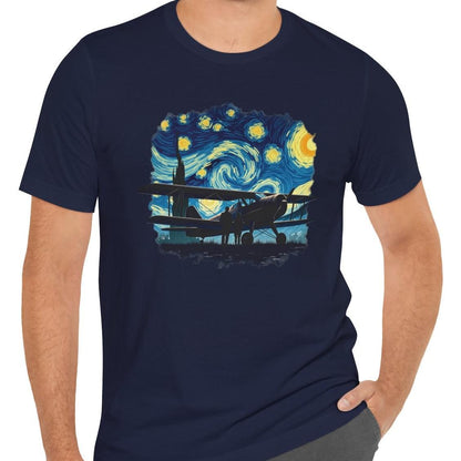 Taildragger airplane, Van Gogh-style starry night - aviation fan's T-Shirt