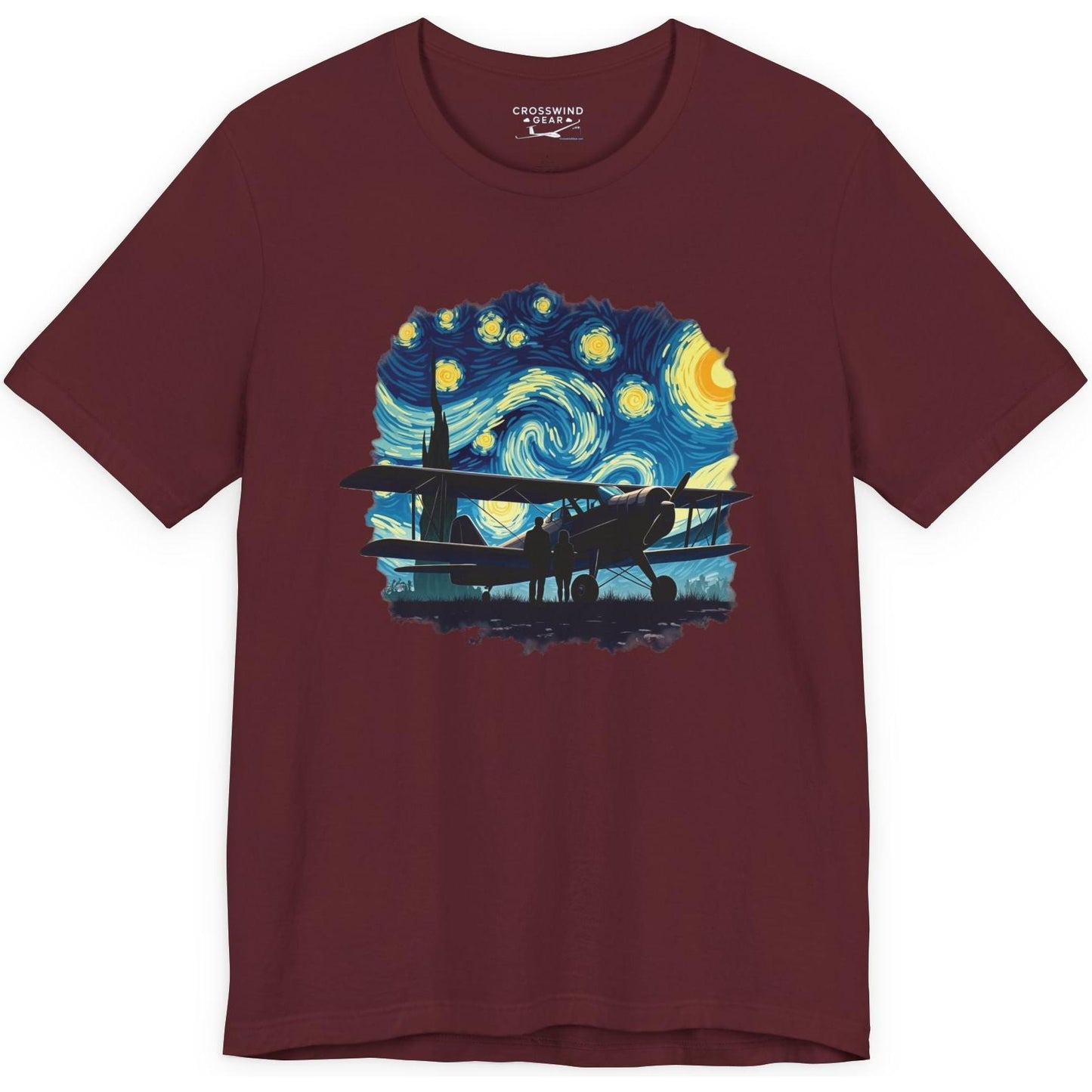 Taildragger airplane, Van Gogh-style starry night - aviation fan's T-Shirt