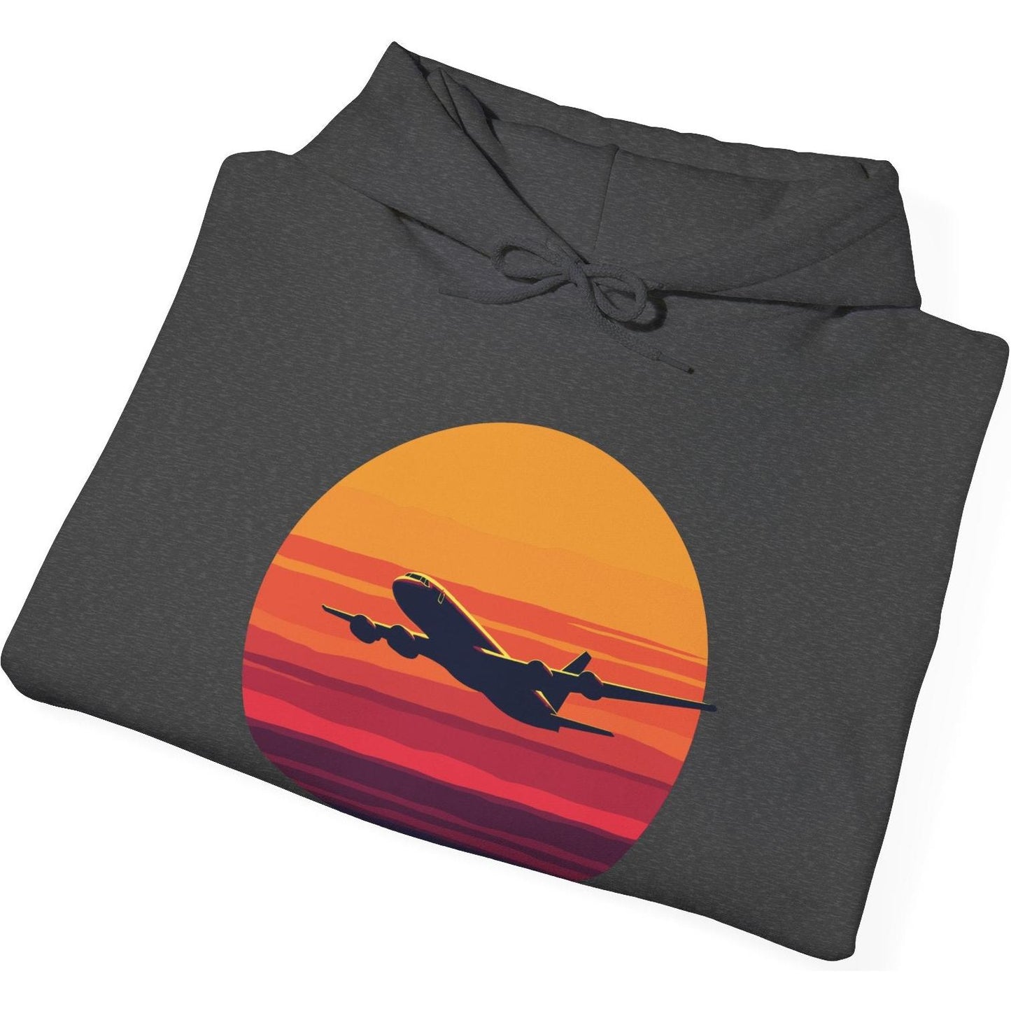 Airliner soaring on a bold retro sunset - aviation fan's hoodie