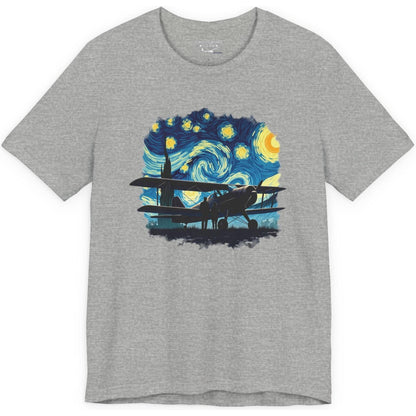 Taildragger airplane, Van Gogh-style starry night - aviation fan's T-Shirt