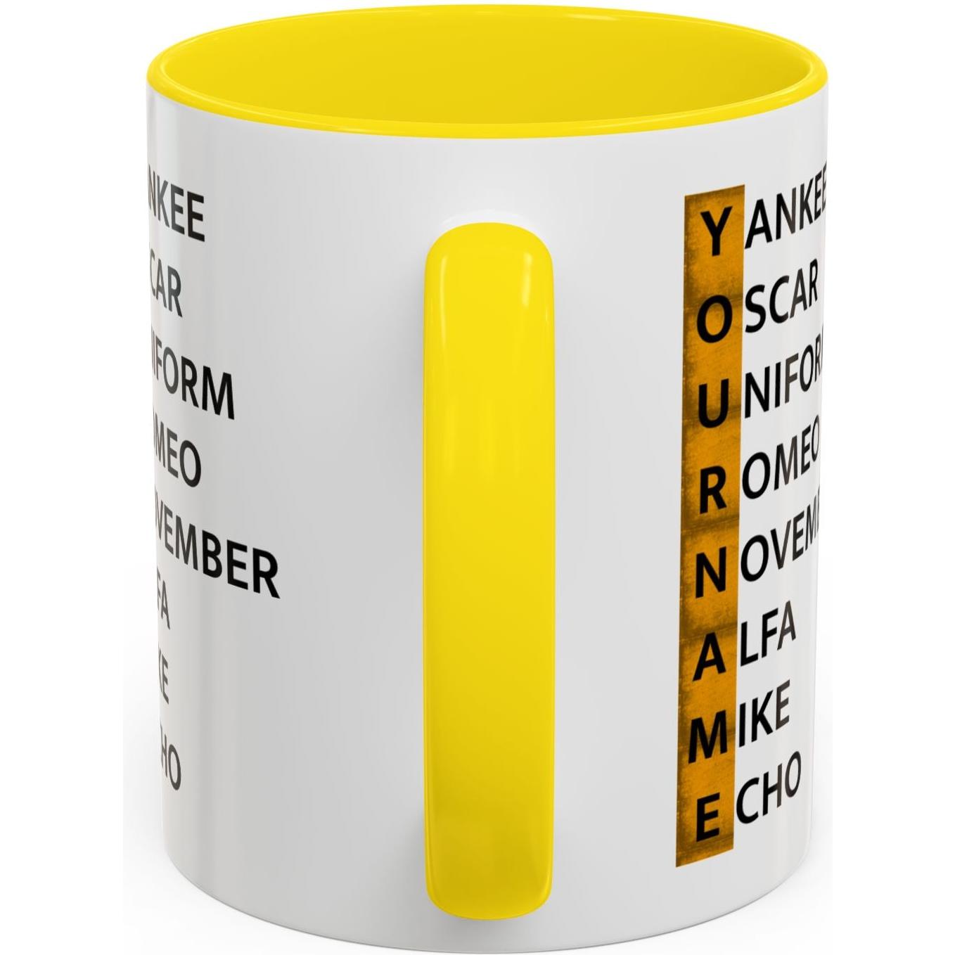 Your Name in NATO Phonetic Alphabet — Personalized Aviation Mug w/color options
