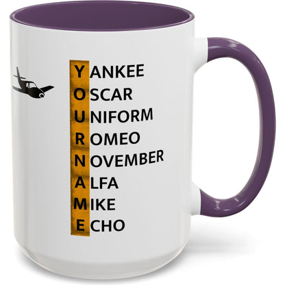 Your Name in NATO Phonetic Alphabet — Personalized Aviation Mug w/color options
