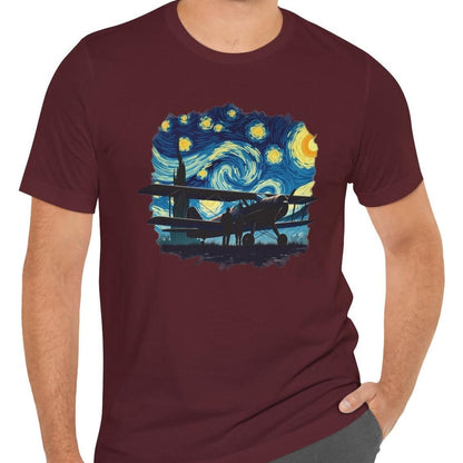 Taildragger airplane, Van Gogh-style starry night - aviation fan's T-Shirt