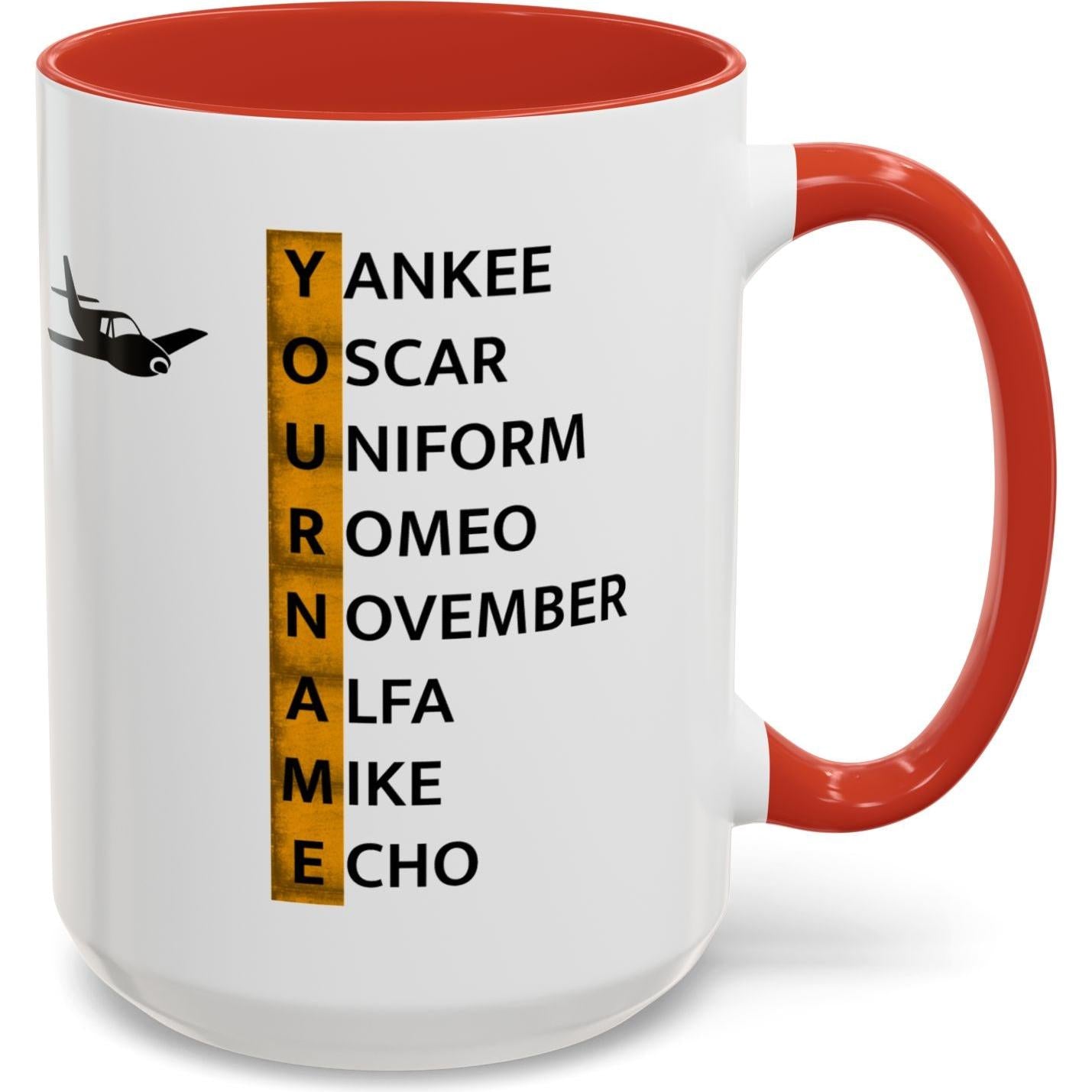 Your Name in NATO Phonetic Alphabet — Personalized Aviation Mug w/color options